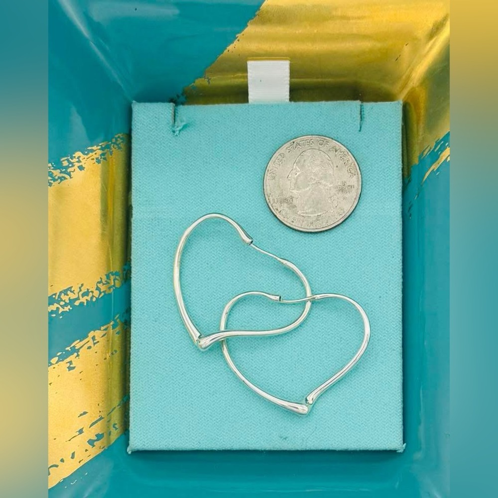 Tiffany & Co SS Silver elsa peretti open heart Hoop earrings - Picture 8 of 9
